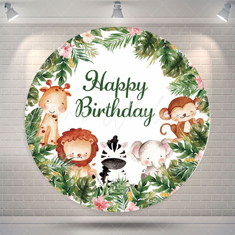 Lofaris Safari Wild Jungle Circle Birthday Backdrop For Boys