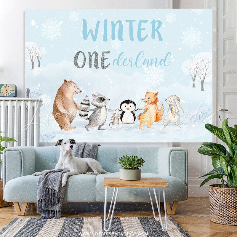 Lofaris Safari Winter Onderland Snowy Happy Birthday Backdrop