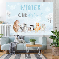 Lofaris Safari Winter Onderland Snowy Happy Birthday Backdrop
