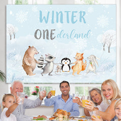 Lofaris Safari Winter Onderland Snowy Happy Birthday Backdrop