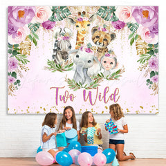 Lofaris Safaris Purple Glitter Themed Two Wild Birthday Backdrop