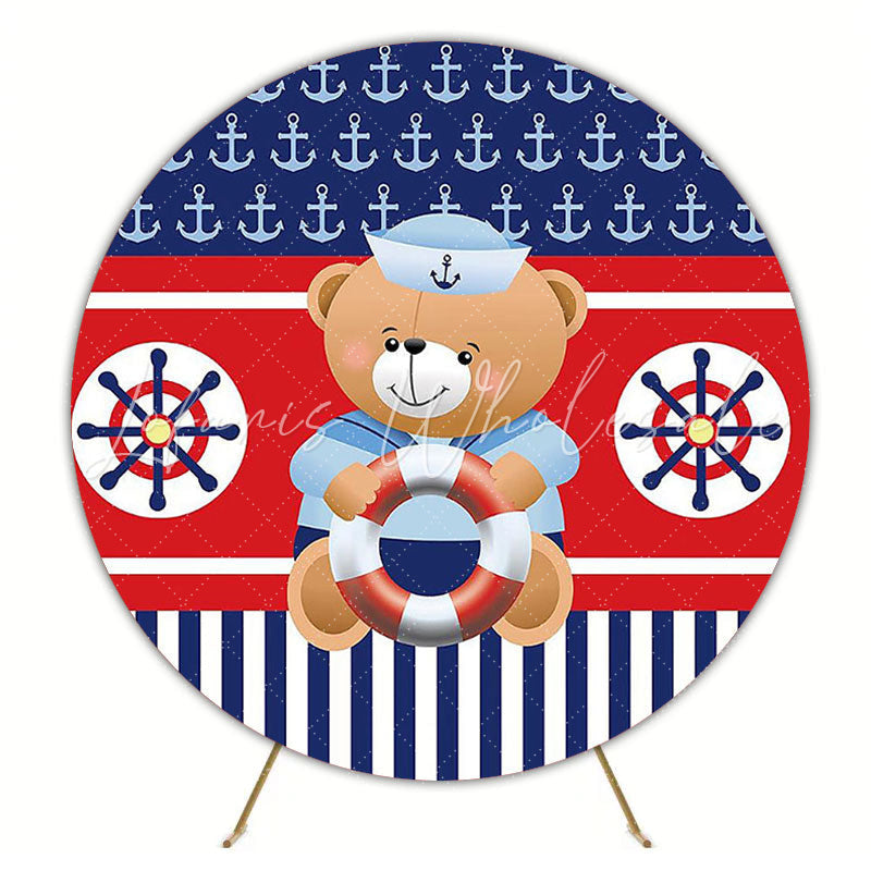 Sailor Teddy Bear Round Backdrop for Baby Shower Celebration