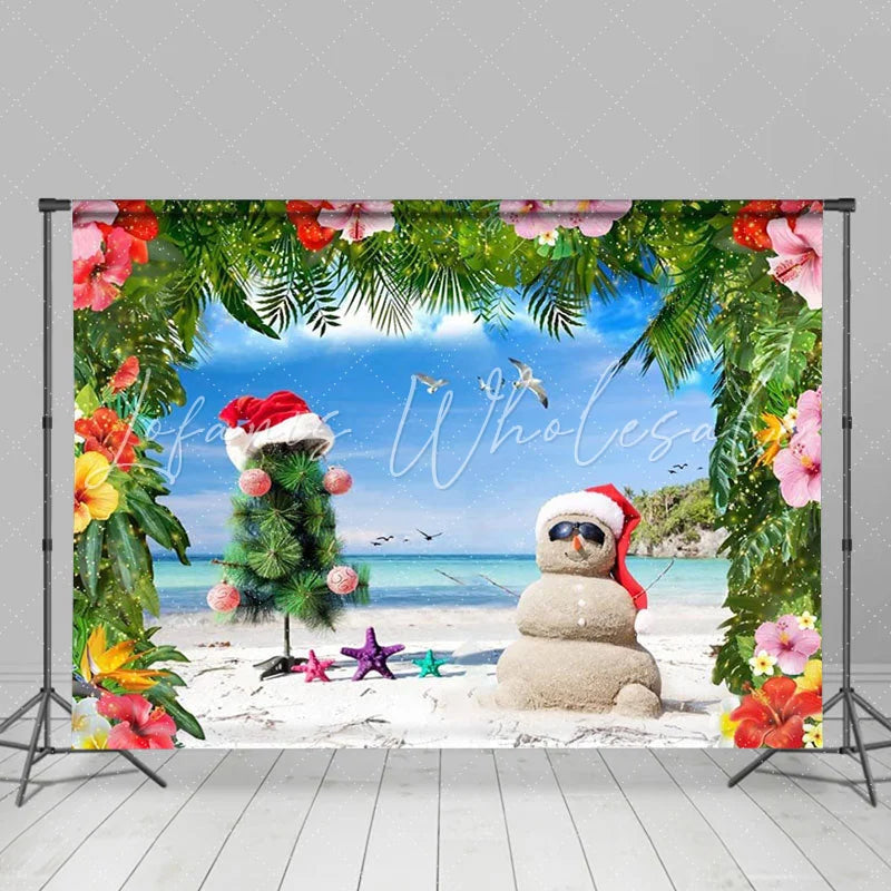 Lofaris Sand Snowman Floral Hawaii Xmas In July Backdrop