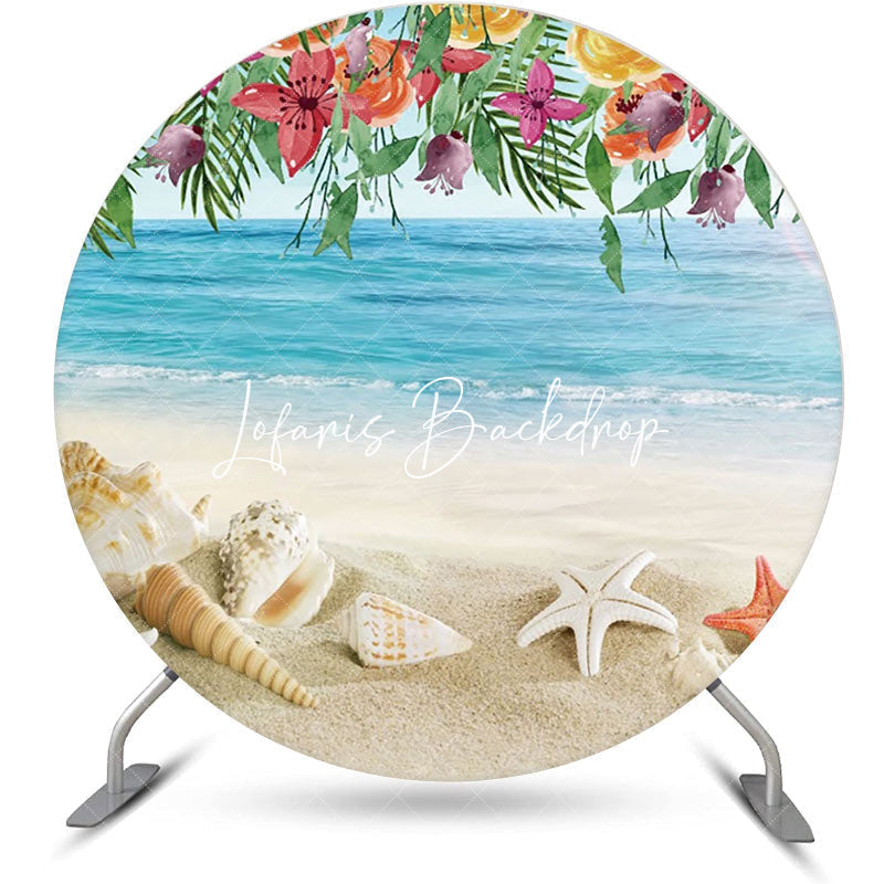 Lofaris Sandy Starfish Floral Hawaii Beach Round Backdrop