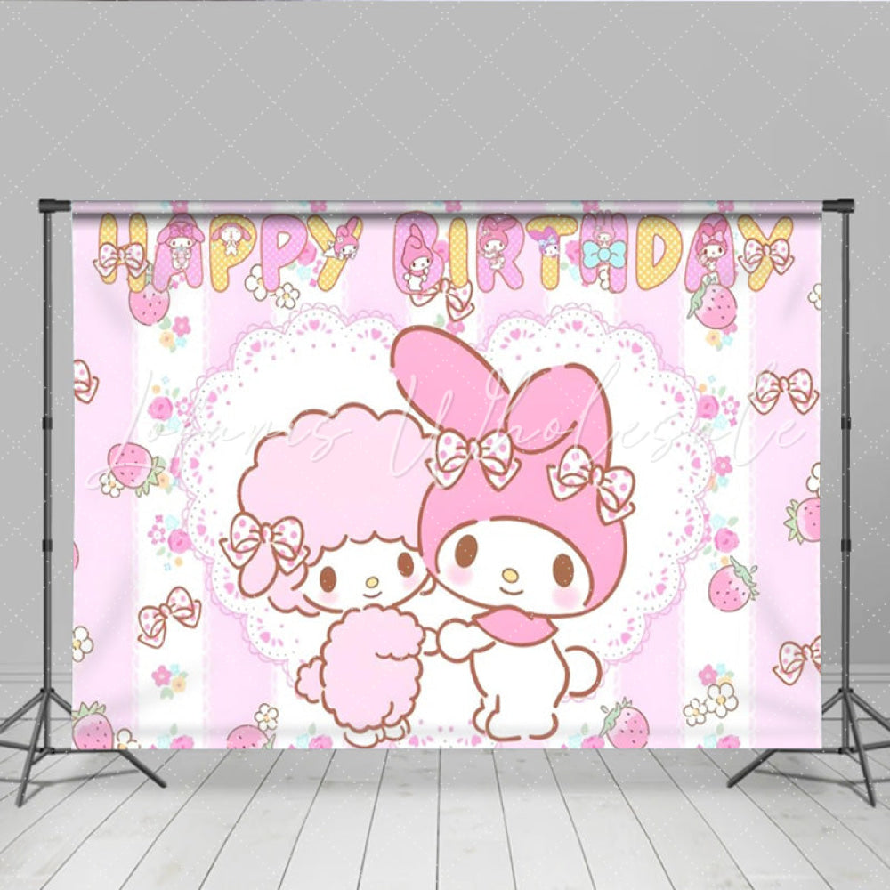 Sanrio Cute My Melody Pink Strawberry Birthday Party Backdrop