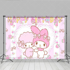 Sanrio Cute My Melody Pink Strawberry Birthday Party Backdrop