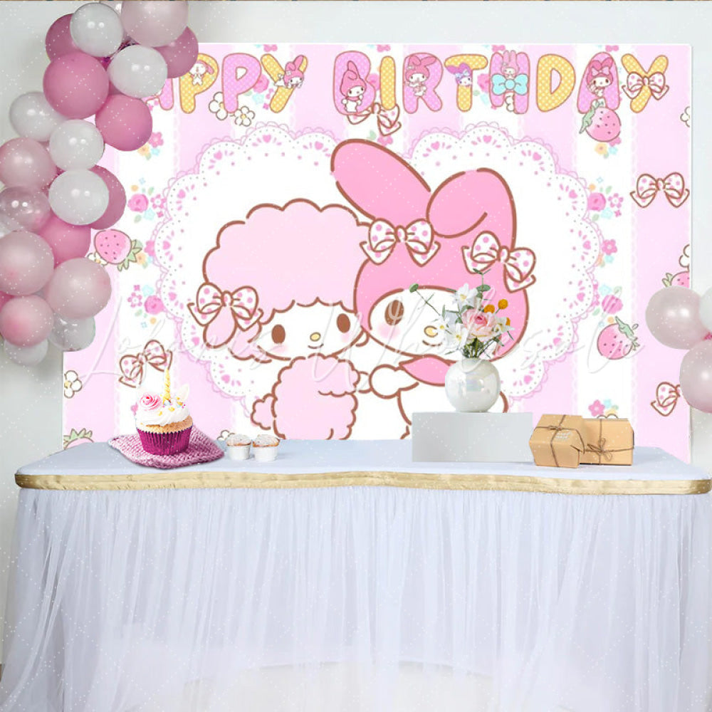 Sanrio Cute My Melody Pink Strawberry Birthday Party Backdrop