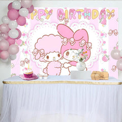 Sanrio Cute My Melody Pink Strawberry Birthday Party Backdrop