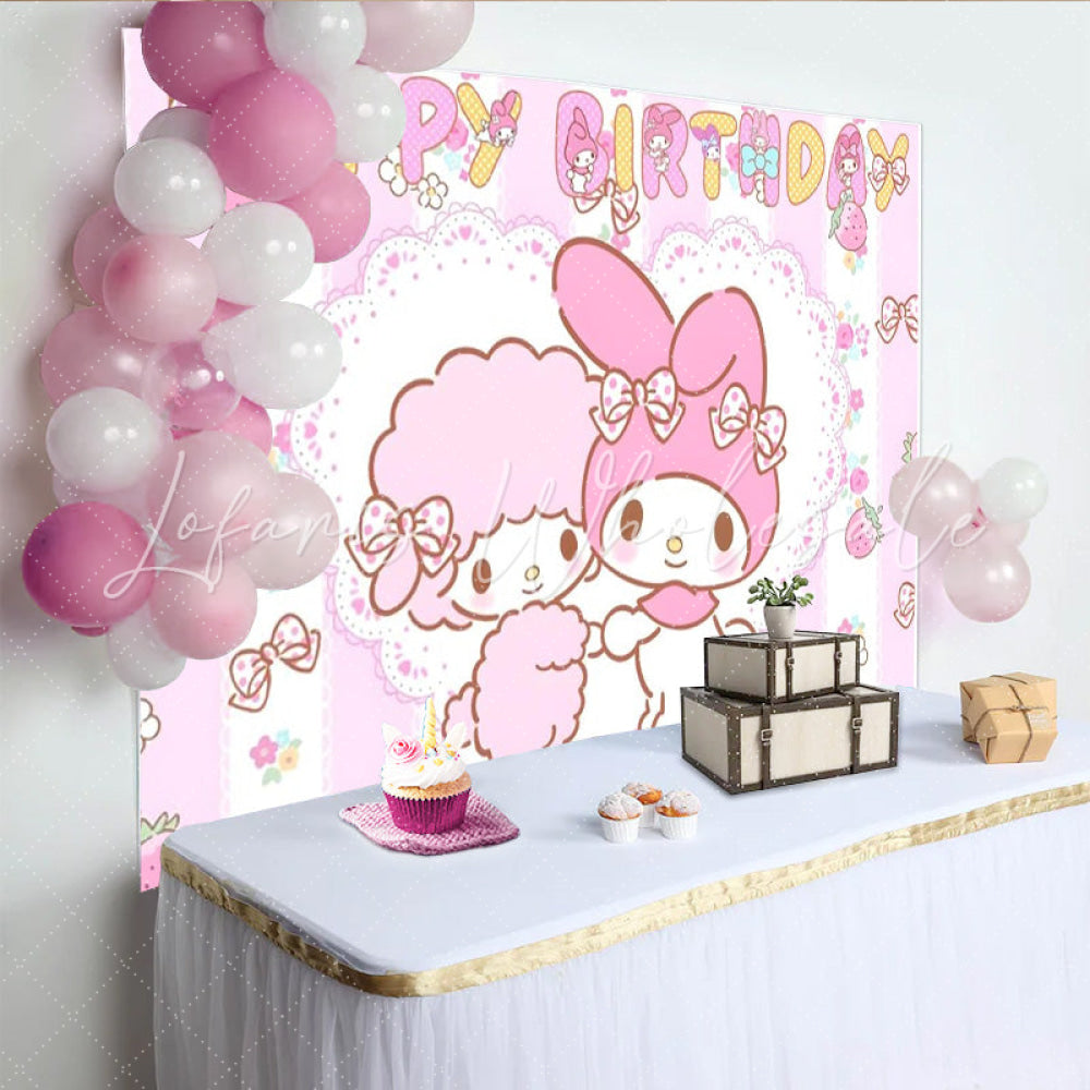Sanrio Cute My Melody Pink Strawberry Birthday Party Backdrop