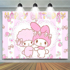Sanrio Cute My Melody Pink Strawberry Birthday Party Backdrop