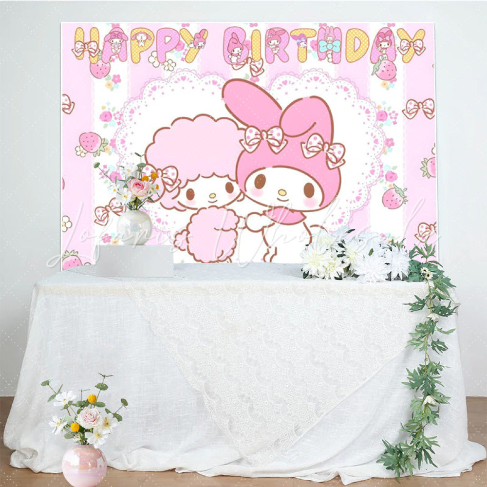 Sanrio Cute My Melody Pink Strawberry Birthday Party Backdrop