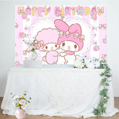 Sanrio Cute My Melody Pink Strawberry Birthday Party Backdrop