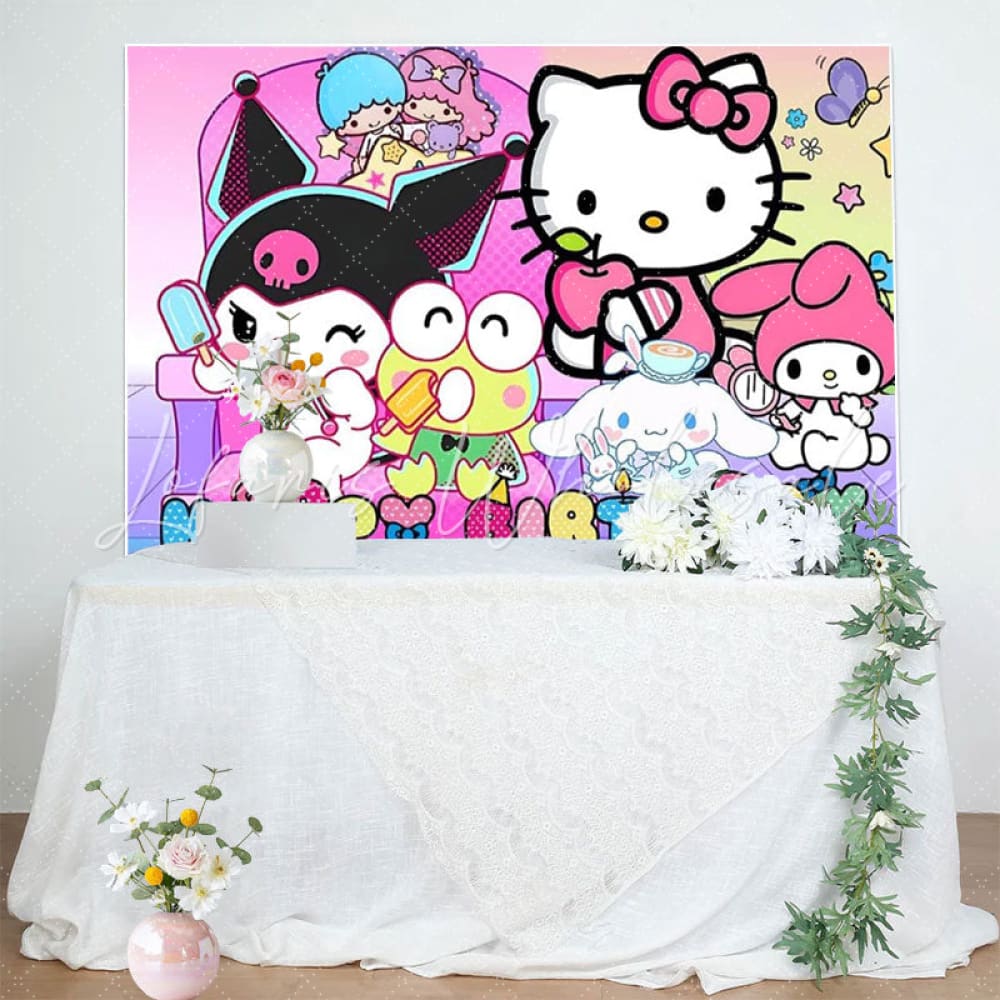 Sanrio Kawaii And Friends Happy Birthday Decorations Backdrop For Kids
