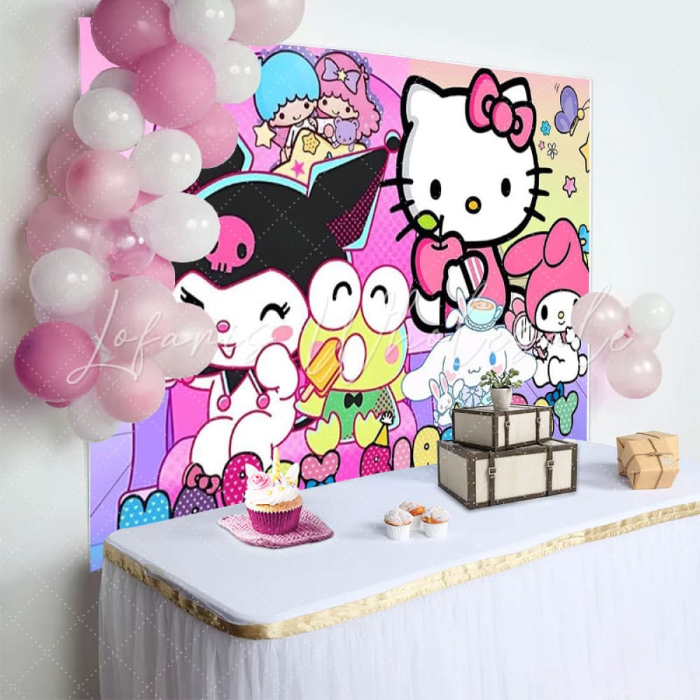 Sanrio Kawaii And Friends Happy Birthday Decorations Backdrop For Kids