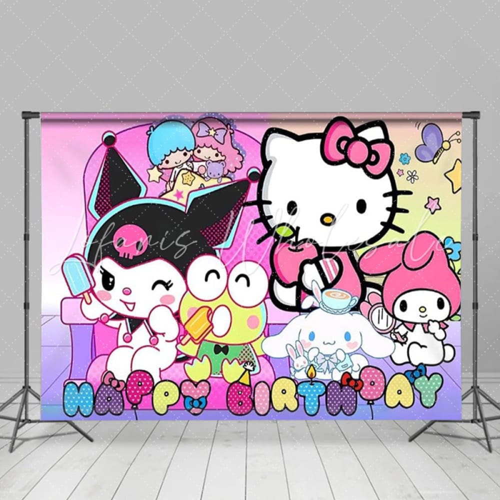 Sanrio Kawaii And Friends Happy Birthday Decorations Backdrop For Kids