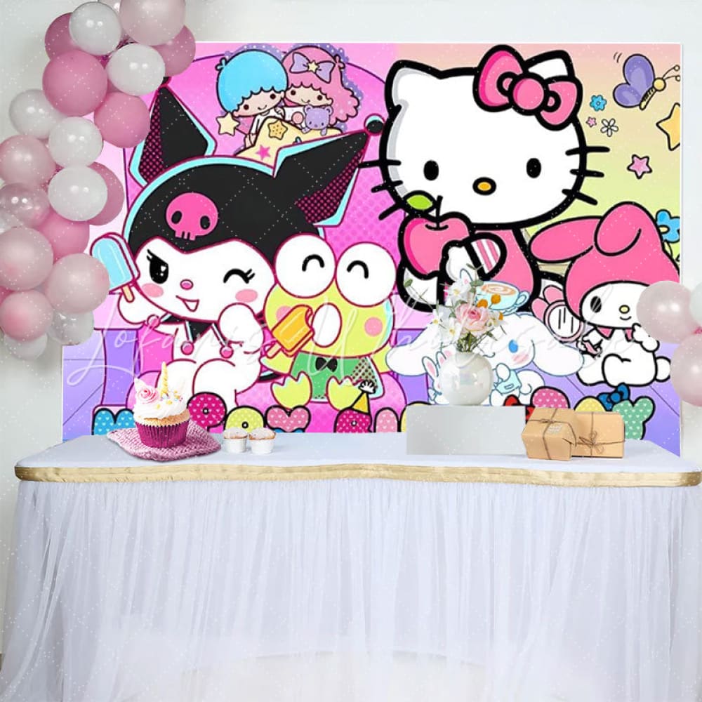 Sanrio Kawaii And Friends Happy Birthday Decorations Backdrop For Kids