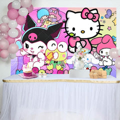 Sanrio Kawaii And Friends Happy Birthday Decorations Backdrop For Kids