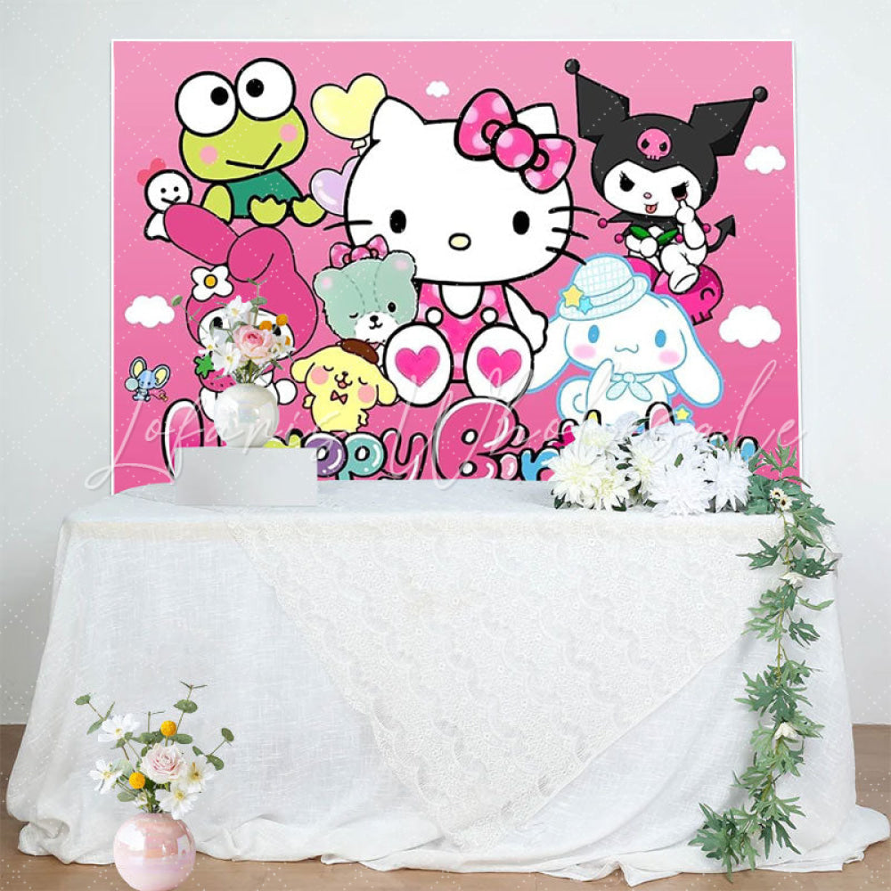 Sanrio Pink Cat And Friends Birthday Decorations Backdrop For Kids