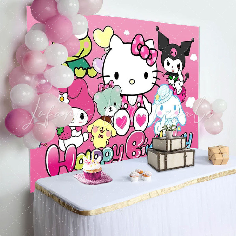Sanrio Pink Cat And Friends Birthday Decorations Backdrop For Kids