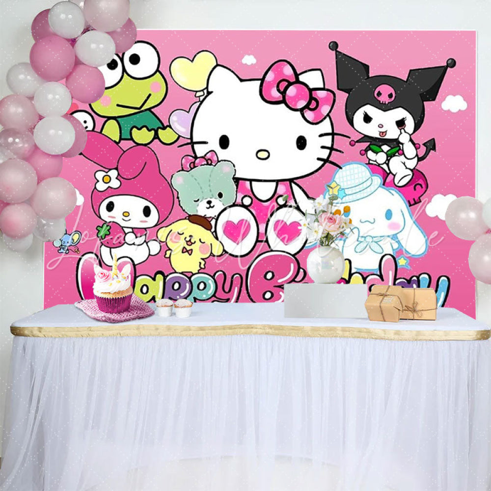 Sanrio Pink Cat And Friends Birthday Decorations Backdrop For Kids