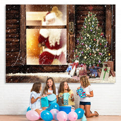Lofaris Santa Claus And Christmas Tree Snowy Winter Backdrop