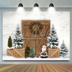Lofaris Santa Claus Snowy Wooden Door Merry Christmas Backdrop
