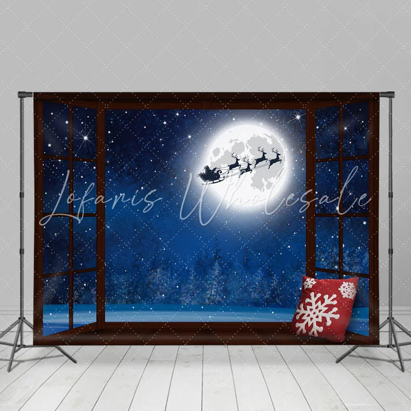 Lofaris Santa Claus With Snow Moon Night Merry Christmas Backdrop