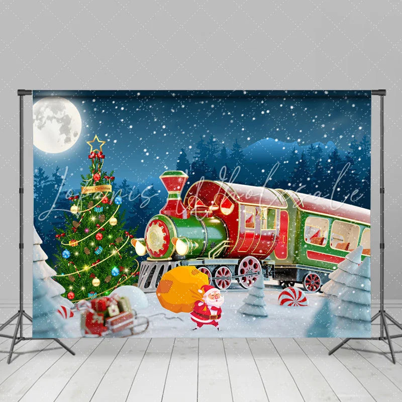 Lofaris Santa Claus With Snowy Night Moon Holiday Backdrop