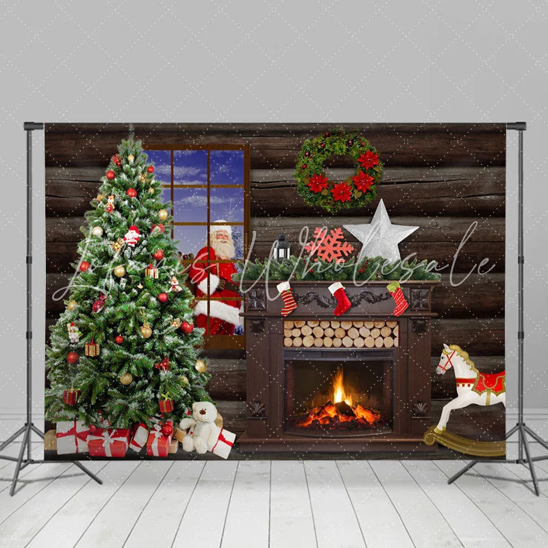 Lofaris Santa Claus With Wooden House Merry Christmas Backdrop