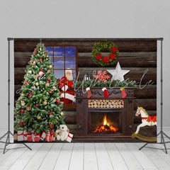 Lofaris Santa Claus With Wooden House Merry Christmas Backdrop