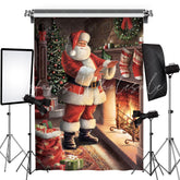 Lofaris Santa Fireplace Gift Pack Photo Christmas Backdrop