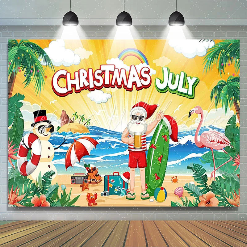 Lofaris Santa Snowman Hawaiian Summer Christmas Backdrop