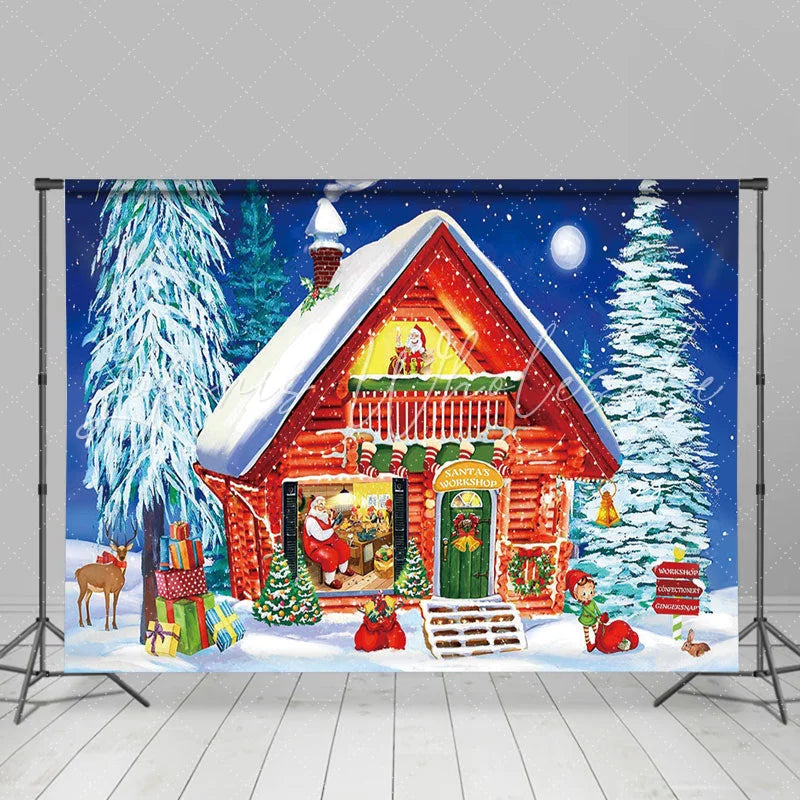 Lofaris Santas Workshop Winter Nights Forest Christmas Backdrop