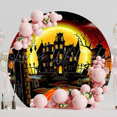 Scary Mansion Round Backdrop for Haunted Party