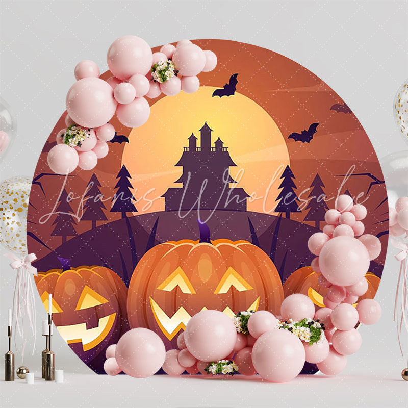 Scary Pumpkins Round Backdrop for Halloween Party