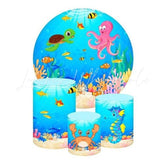 Sea Animals Themed Round Backdrop and Cylinders Kit for Beach Parties