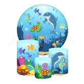 Sea Animals Themed Round Backdrop and Cylinders Kit for Parties