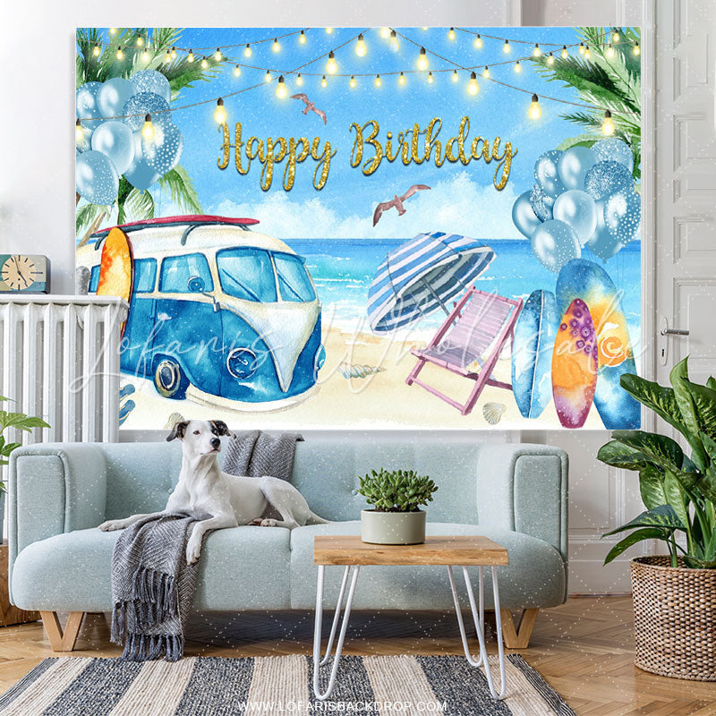 Lofaris Sea Blue Ballons Summer Beach Happy Birthday Backdrop