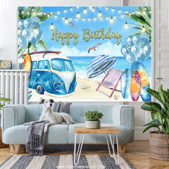 Lofaris Sea Blue Ballons Summer Beach Happy Birthday Backdrop