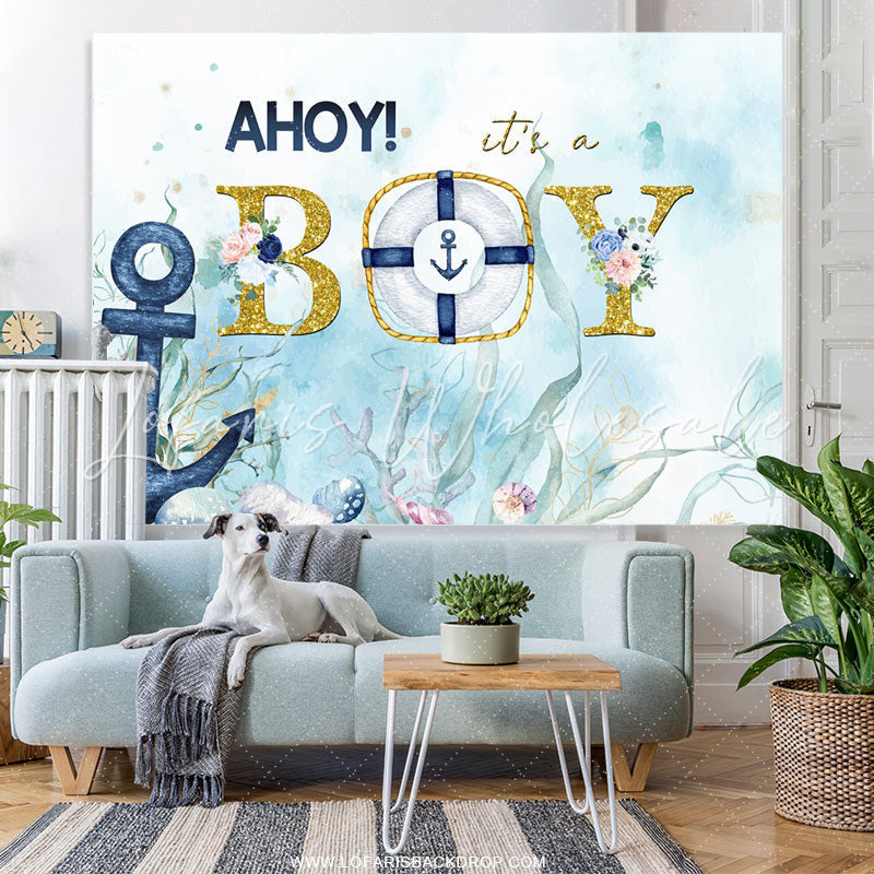 Lofaris Sea Blue Plants Glitter Its A Boy Baby Shower Backdrop