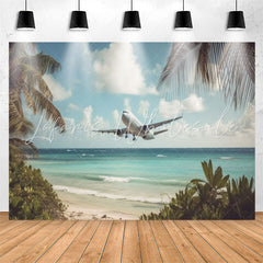 Lofaris Seaside Aeroplane Coconut Palm Birthday Backdrop