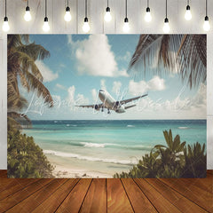 Lofaris Seaside Aeroplane Coconut Palm Birthday Backdrop