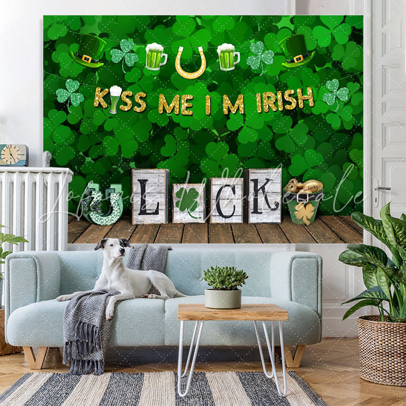 Lofaris Shamrock Good Luck With Wooden Floor Green Backdrop