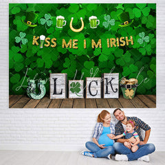 Lofaris Shamrock Good Luck With Wooden Floor Green Backdrop