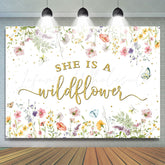 Lofaris She Is A Wildflower Floral White Baby Shower Backdrop
