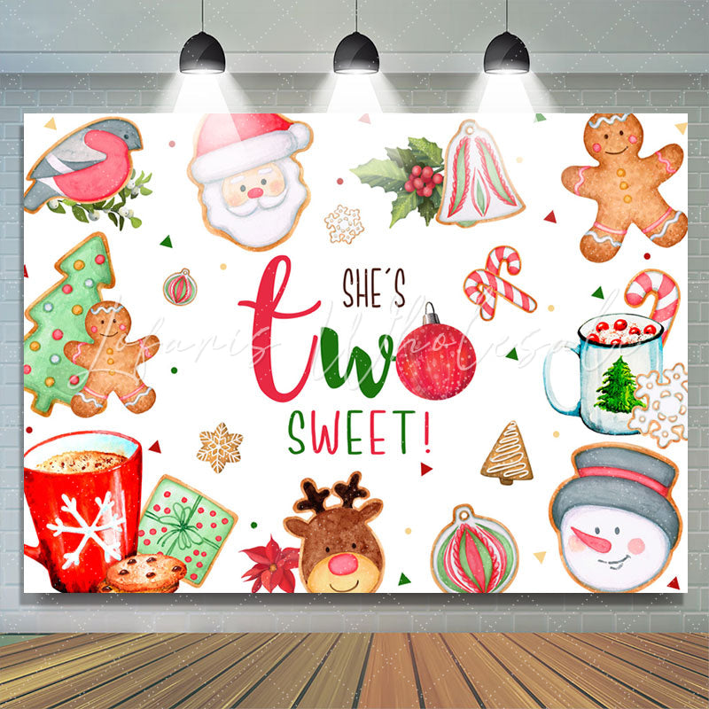 Lofaris She Is Two Sweet Merry Christmas Birthday Backdrop