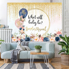 Lofaris She or He Golden Glitter Floral Baby Shower Backdrop