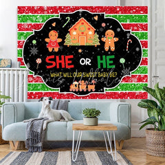 Lofaris She or He stripe Gingerbread Snow Baby Shower Backdrop