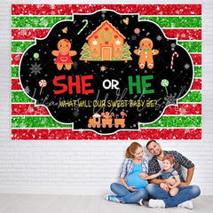 Lofaris She or He stripe Gingerbread Snow Baby Shower Backdrop