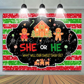 Lofaris She or He stripe Gingerbread Snow Baby Shower Backdrop